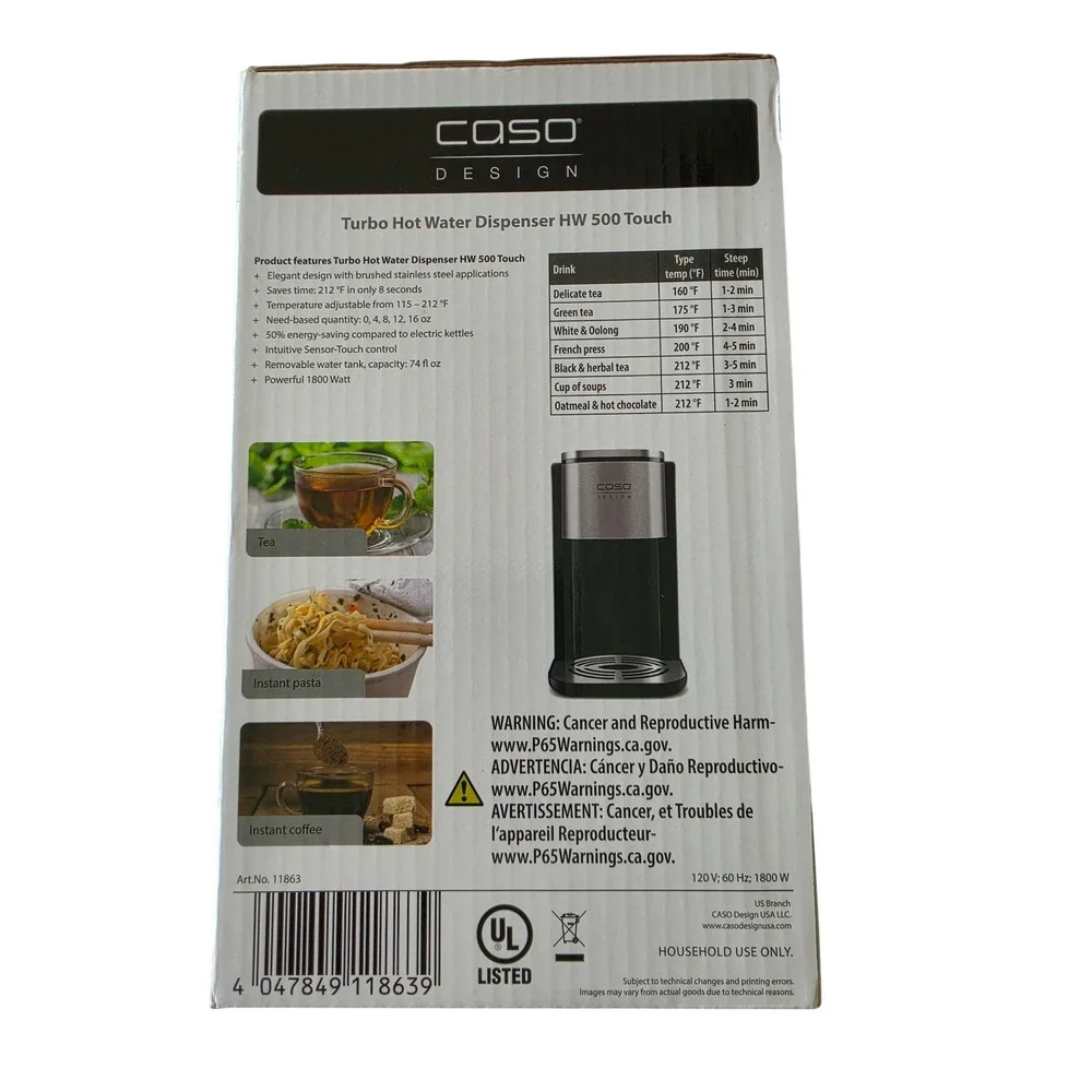 CASO Design HW 500 Touch Turbo Hot Water Dispenser 1800W Stainless Steel 11863